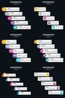 plantilla de diapositiva de presentación del paquete de infografías vectoriales 6 diagramas de ciclo de 5 pasos y líneas de tiempo vector