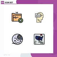 Pack of 4 creative Filledline Flat Colors of document gas safe folder head planet Editable Vector Design Elements