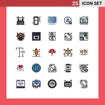 User Interface Pack of 25 Basic Filled line Flat Colors of invoice computer web twitter add Editable Vector Design Elements