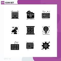 Modern Set of 9 Solid Glyphs and symbols such as window weather folder sunny medical Editable Vector Design Elements