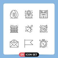 9 Universal Outline Signs Symbols of leaf bank setting architecture race Editable Vector Design Elements