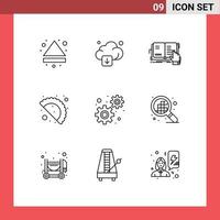 Pictogram Set of 9 Simple Outlines of gears celebration day book gujjia reading Editable Vector Design Elements