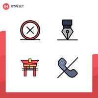 Set of 4 Modern UI Icons Symbols Signs for circle gate delete award china Editable Vector Design Elements