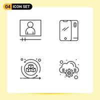 Mobile Interface Line Set of 4 Pictograms of video shapes phone android virtual Editable Vector Design Elements