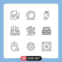 Outline Pack of 9 Universal Symbols of wellness spa giving relaxation school Editable Vector Design Elements