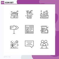 9 User Interface Outline Pack of modern Signs and Symbols of content pointer juice map man Editable Vector Design Elements