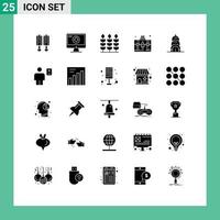 Group of 25 Solid Glyphs Signs and Symbols for building hobby game hobbies handbag Editable Vector Design Elements