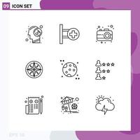 Universal Icon Symbols Group of 9 Modern Outlines of moon position camera navigator location Editable Vector Design Elements