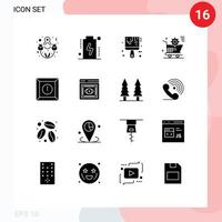 Group of 16 Modern Solid Glyphs Set for product store paint online shopping Editable Vector Design Elements