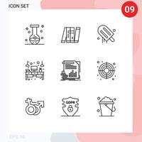 Pack of 9 creative Outlines of table desk intelligent computer american Editable Vector Design Elements