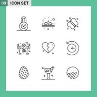 Outline Pack of 9 Universal Symbols of heart brokan butterfly camera hobbies Editable Vector Design Elements