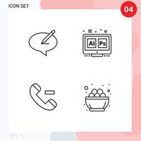 Mobile Interface Line Set of 4 Pictograms of chat ai pen hex contact Editable Vector Design Elements