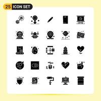 User Interface Pack of 25 Basic Solid Glyphs of business camera pencil android phone Editable Vector Design Elements