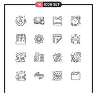 Universal Icon Symbols Group of 16 Modern Outlines of lab open literature hours lotus Editable Vector Design Elements