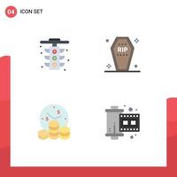 Set of 4 Vector Flat Icons on Grid for city business light death money Editable Vector Design Elements