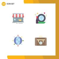 Modern Set of 4 Flat Icons and symbols such as shop business building make global Editable Vector Design Elements