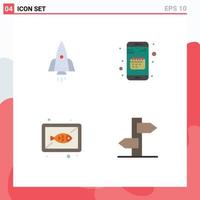 Pictogram Set of 4 Simple Flat Icons of rocket mobile startup app seafood Editable Vector Design Elements