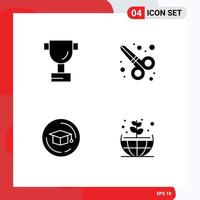 Modern Set of 4 Solid Glyphs Pictograph of cup plant scissor tool education Layer 1 Editable Vector Design Elements