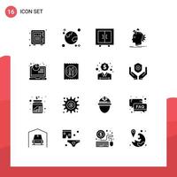 Modern Set of 16 Solid Glyphs and symbols such as process imagine planet imaginative school Editable Vector Design Elements