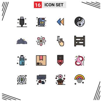 Universal Icon Symbols Group of 16 Modern Flat Color Filled Lines of yang taoism learning polarity revind Editable Creative Vector Design Elements