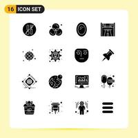 Set of 16 Commercial Solid Glyphs pack for compass race design start mirror Editable Vector Design Elements