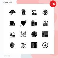 User Interface Pack of 16 Basic Solid Glyphs of money pin atoumated map gear Editable Vector Design Elements