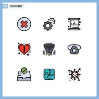 Set of 9 Modern UI Icons Symbols Signs for funnel filter invitation zipper heart Editable Vector Design Elements