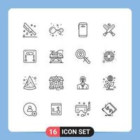 Group of 16 Modern Outlines Set for bats baseball lab ball camera Editable Vector Design Elements