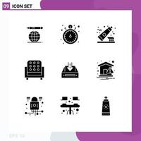 Set of 9 Modern UI Icons Symbols Signs for cabinet inbox toothbrush sofa interior Editable Vector Design Elements