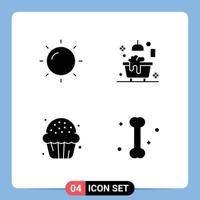 Mobile Interface Solid Glyph Set of 4 Pictograms of helios food bathroom candy medical Editable Vector Design Elements