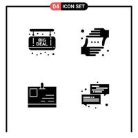 Pack of 4 creative Solid Glyphs of board id card frame perspective pass Editable Vector Design Elements