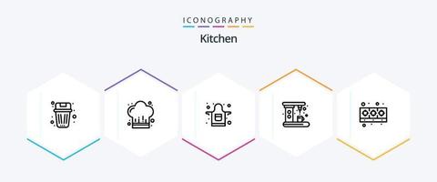 paquete de iconos de 25 líneas de cocina que incluye cocinar. fabricante. restaurante. cocina. accesorios vector