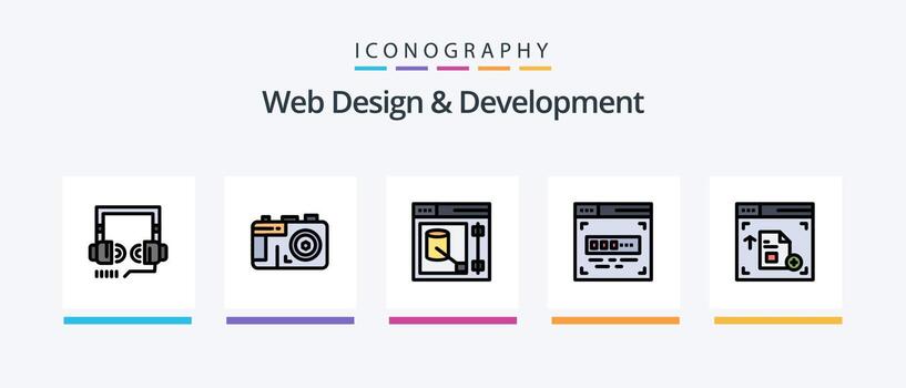 La línea de diseño y desarrollo web llenó el paquete de 5 íconos que incluye la interfaz. gráfico. diseño gráfico .. diseño de iconos creativos vector