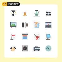 16 User Interface Flat Color Pack of modern Signs and Symbols of picture frame demo flask photo camera Editable Pack of Creative Vector Design Elements