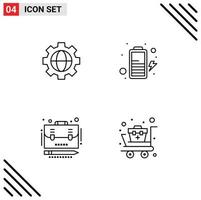 Group of 4 Filledline Flat Colors Signs and Symbols for gear case battery business cart Editable Vector Design Elements