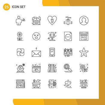 conjunto de pictogramas de 25 líneas simples de usuario hombre oído avatar computadora elementos de diseño vectorial editables vector