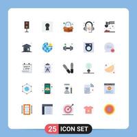 Mobile Interface Flat Color Set of 25 Pictograms of plastic printing security sound headphone Editable Vector Design Elements