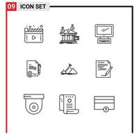 Mobile Interface Outline Set of 9 Pictograms of deal certificate money agrement imac Editable Vector Design Elements