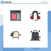 Group of 4 Filledline Flat Colors Signs and Symbols for communication sheep sidebar head phone easter Editable Vector Design Elements