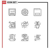 Set of 9 Vector Outlines on Grid for machine internet american coffee gadget Editable Vector Design Elements