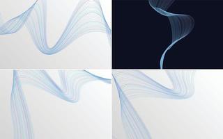 Set of 4 geometric wave pattern background Abstract waving line vector