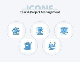 Task And Project Management Blue Icon Pack 5 Icon Design. . presentation. server. graph. winner vector