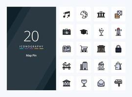 20 iconos llenos de línea de pin de mapa para presentación vector