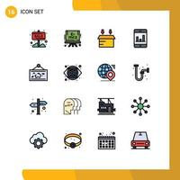 Mobile Interface Flat Color Filled Line Set of 16 Pictograms of photo map box frame graph Editable Creative Vector Design Elements