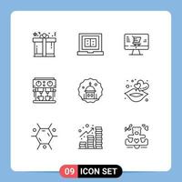 User Interface Pack of 9 Basic Outlines of muslim mosque monitor drink kitchen Editable Vector Design Elements