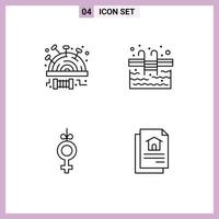 Group of 4 Filledline Flat Colors Signs and Symbols for modest symbol stitch water file Editable Vector Design Elements