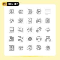 Set of 25 Commercial Lines pack for mobile recording mobile festival camera payment Editable Vector Design Elements