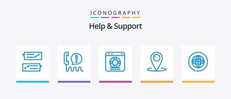 Help And Support Blue 5 Icon Pack Including customer. location. communication. service. online. Creative Icons Design vector