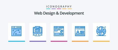 Web Design And Development Blue 5 Icon Pack Including world. design. browser. web. window. Creative Icons Design vector