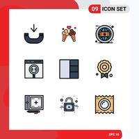 Group of 9 Filledline Flat Colors Signs and Symbols for layout development branding develop browser Editable Vector Design Elements